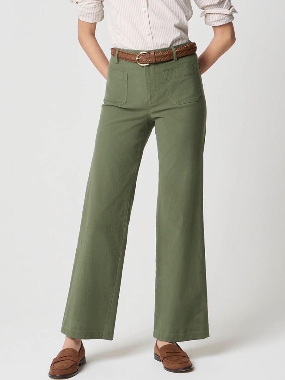NWT J Crew Lizzie Wide Leg Pants Fatigue Green 24 00R